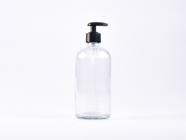 Klarglasflasche 500ml, mit Dispenser schwarz