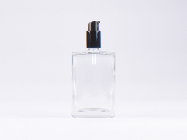 Klarglasflasche "Miro" 100ml, mit Lotionspumpe Aluminium, 4 Color