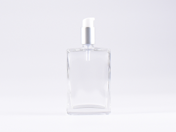 Klarglasflasche "Miro" 100ml, mit Lotionspumpe Aluminium, 4 Color