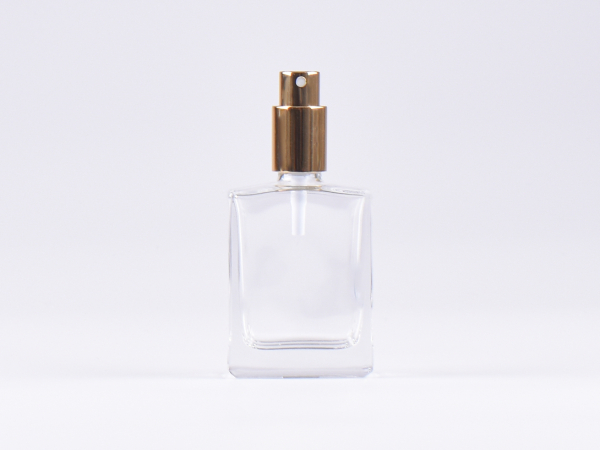 Klarglasflasche "Miro" 50ml, mit Zerstäuber Aluminium, 4 Color