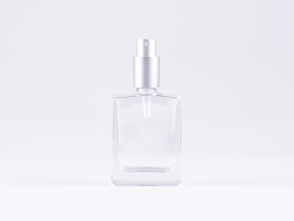 Klarglasflasche "Miro" 50ml, mit Zerstäuber Aluminium, 4 Color