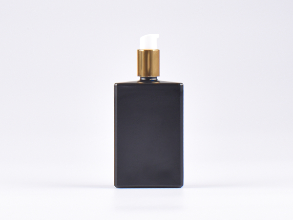 Schwarzglasflasche "Miro" 100ml, mit Lotionspumpe Aluminium, 4 Color