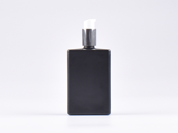 Schwarzglasflasche "Miro" 100ml, mit Lotionspumpe Aluminium, 4 Color