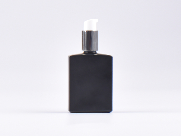 Schwarzglasflasche "Miro" 50ml, mit Lotionspumpe Aluminium, 4 Color