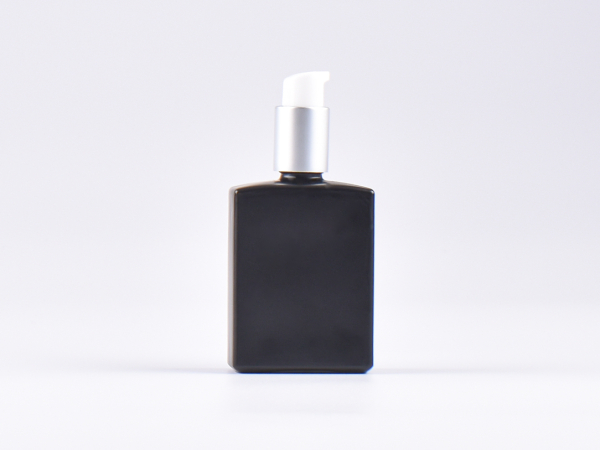 Schwarzglasflasche "Miro" 50ml, mit Lotionspumpe Aluminium, 4 Color