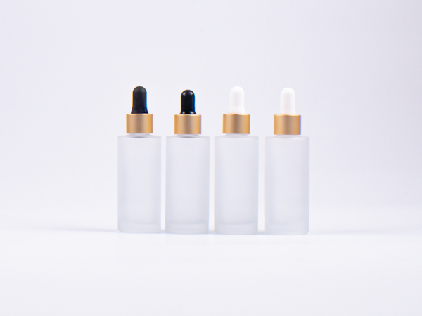 Glasflasche säuremattiert, 30ml, mit Pipette Alu gold