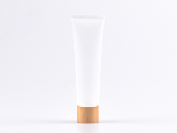 Kosmetiktube 100ml, transparent, mit Deckel Bambus