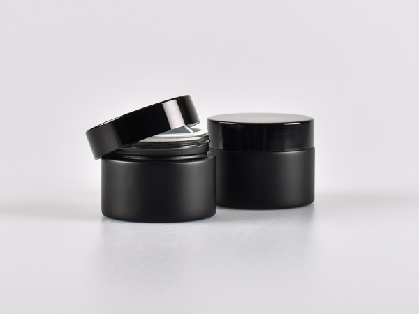 Schwarzglasdose, 50ml, mit Deckel schwarz