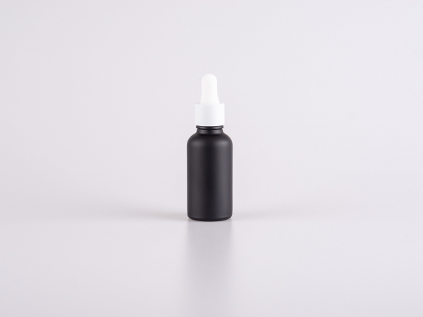 Schwarzglasflasche 30ml, mit Pipette weiss