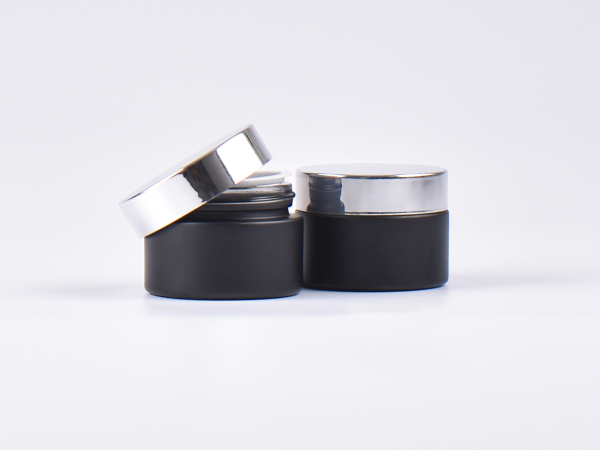 Schwarzglasdose, 30ml, mit Deckel silber