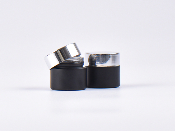 Schwarzglasdose, 10ml, mit Deckel silber