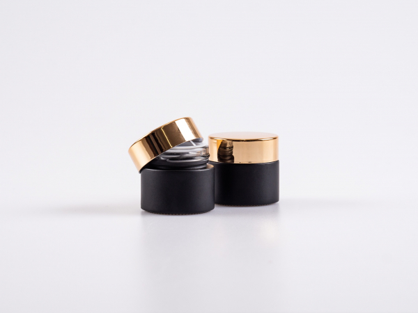 Schwarzglasdose, 10ml, mit Deckel gold