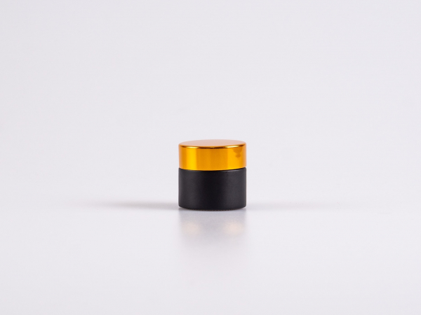 Schwarzglasdose, 10ml, mit Deckel gold