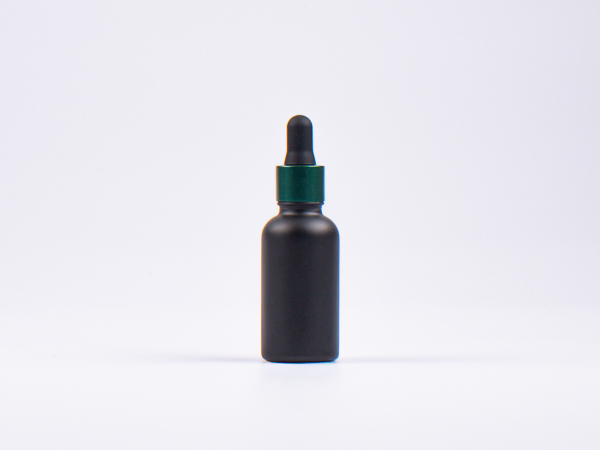 Schwarzglasflasche 30ml, mit Pipette grün-matt