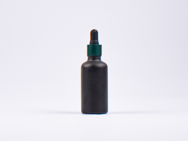 Schwarzglasflasche 50ml, mit Pipette grün-matt