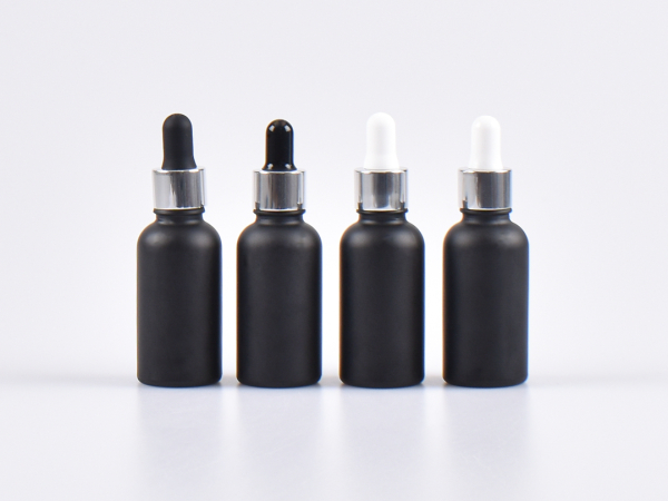 Schwarzglasflasche 30ml, mit Pipette silber-glanz
