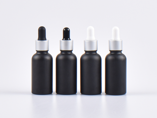 Schwarzglasflasche 30ml, mit Pipette silber-matt