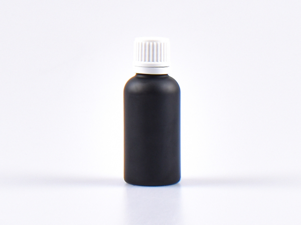 Schwarzglasflasche 30ml, mit Tropfmontur OV, geriffelt