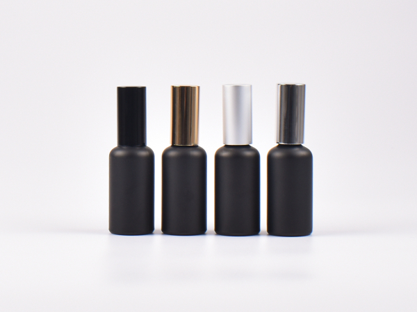 Schwarzglasflasche 30ml, mit Lotionspumpe Aluminium, 4 Color