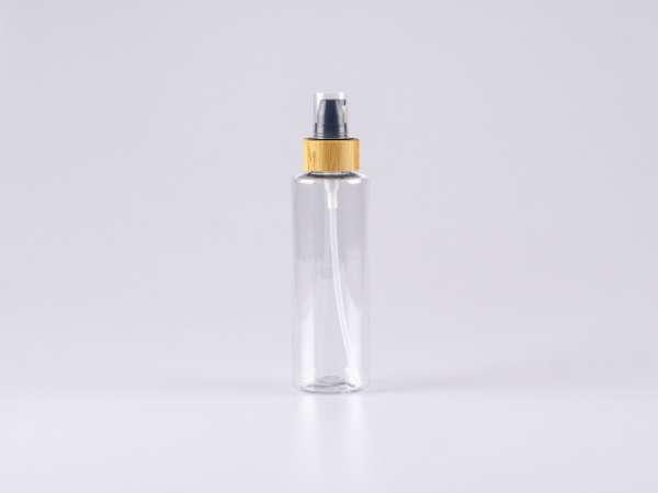 PET Flasche "Sharp" 150ml, mit Lotionspumpe Bambus