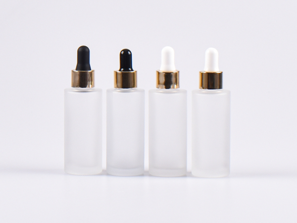 Glasflasche säuremattiert, 30ml, mit Pipette Alu gold