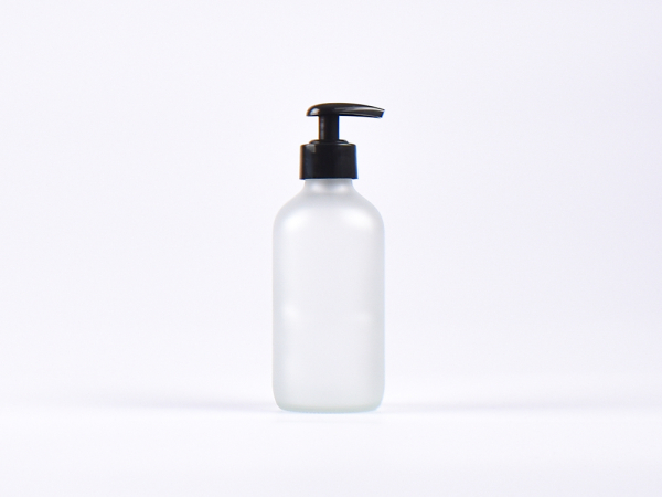 Glasflasche säuremattiert, 250ml, mit Dispenser schwarz