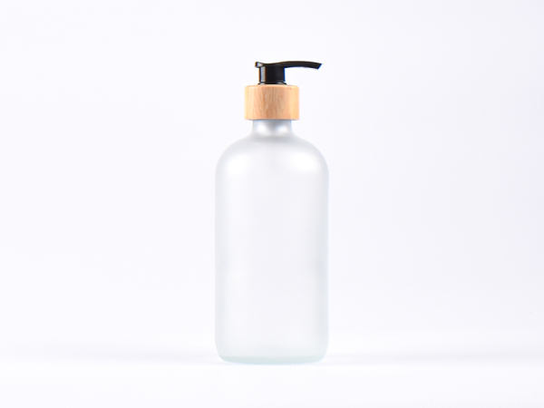 Glasflasche säuremattiert, 500ml, mit Dispenser Bambus