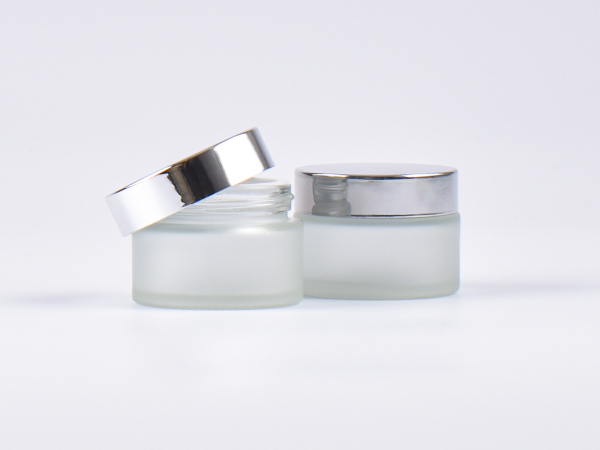 Glasdose säuremattiert, 50ml, mit Deckel silber