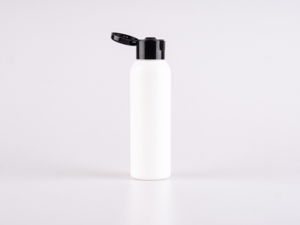 Flasche "Tara" 100ml, matt-weiss, mit FlipTop oder Disc Top Verschluss, weiss/schwarz