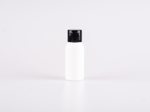 Flasche "Tara" 50ml, matt-weiss mit FlipTop oder DiscTop Verschluss, weiss/schwarz