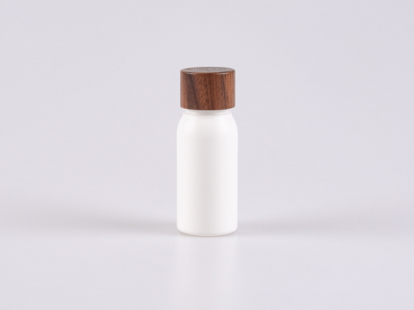 Flasche "Tara" 50ml, matt-weiss, mit Deckel Walnut