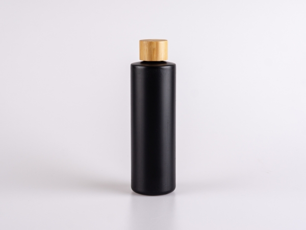 Flasche "Tara" 250ml, matt-schwarz, mit Bambusdeckel