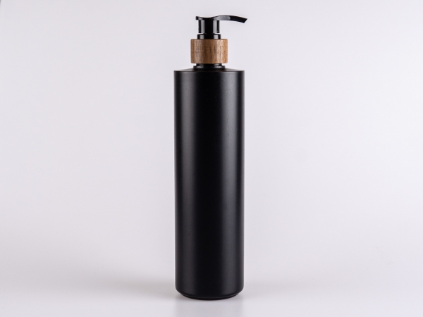 Flasche "Tara" 500ml, matt-schwarz, mit Dispenser Walnut