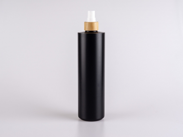 Flasche "Tara" 450ml, matt-schwarz, mit Zerstäuber Bambus