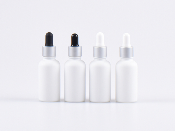 Weissglasflasche 50ml, mit Pipette silber-matt
