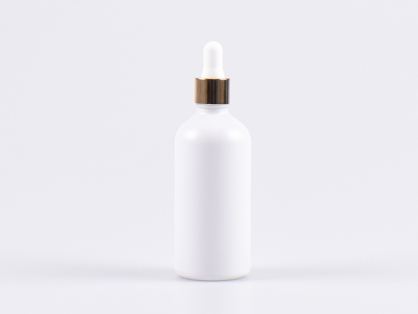 Weissglasflasche 100ml, mit Pipette gold