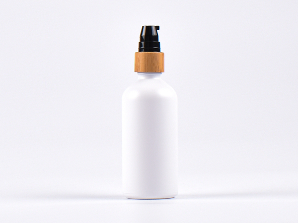 Weissglasflasche 100ml, mit Lotionspumpe Bambus