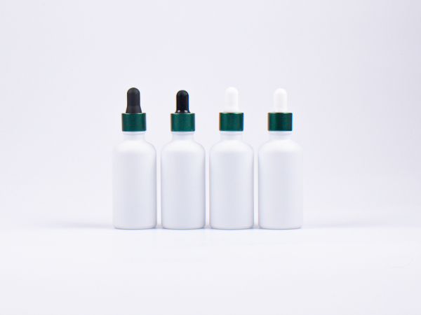 Weissglasflasche 30ml, mit Pipette grün-matt