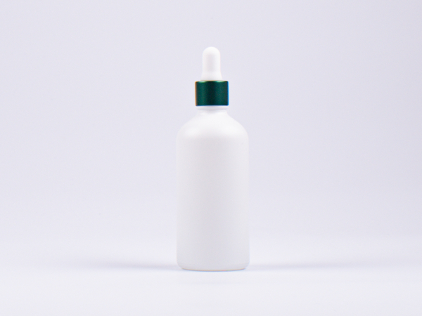 Weissglasflasche 100ml, mit Pipette grün-matt