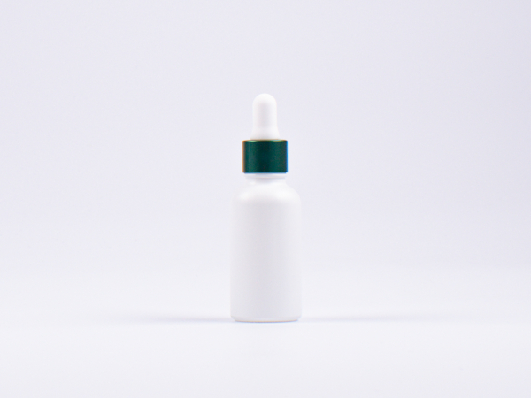 Weissglasflasche 30ml, mit Pipette grün-matt