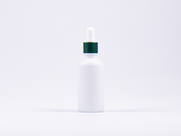 Weissglasflasche 50ml, mit Pipette grün-matt