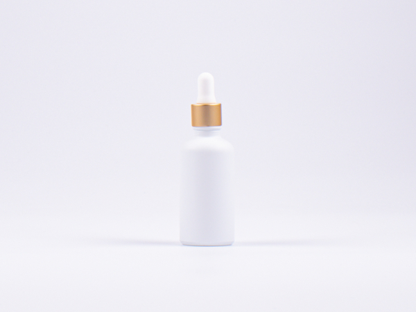 Weissglasflasche 50ml, mit Pipette gold