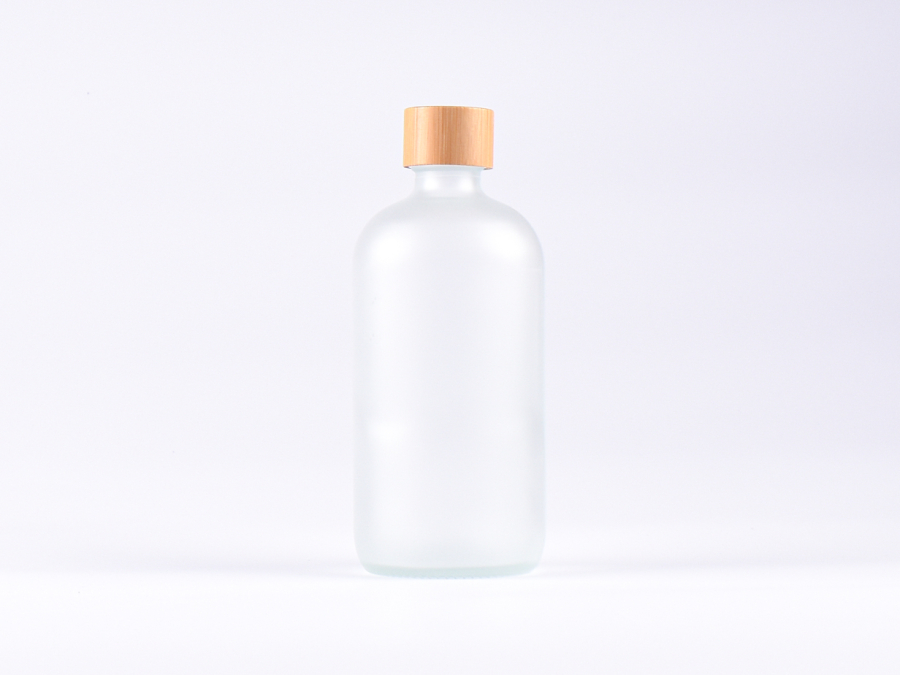 Glasflasche säuremattiert, 500ml, mit Schraubverschluss Bambus