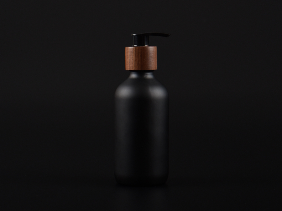 Schwarzglasflasche 220ml, mit Dispenser Walnut
