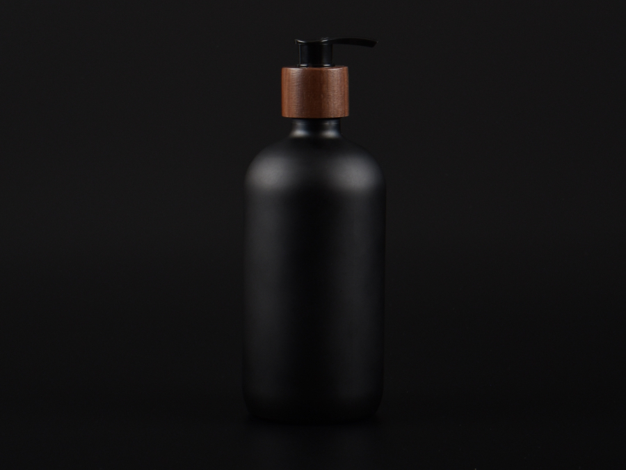 Schwarzglasflasche 480ml, mit Dispenser Walnut