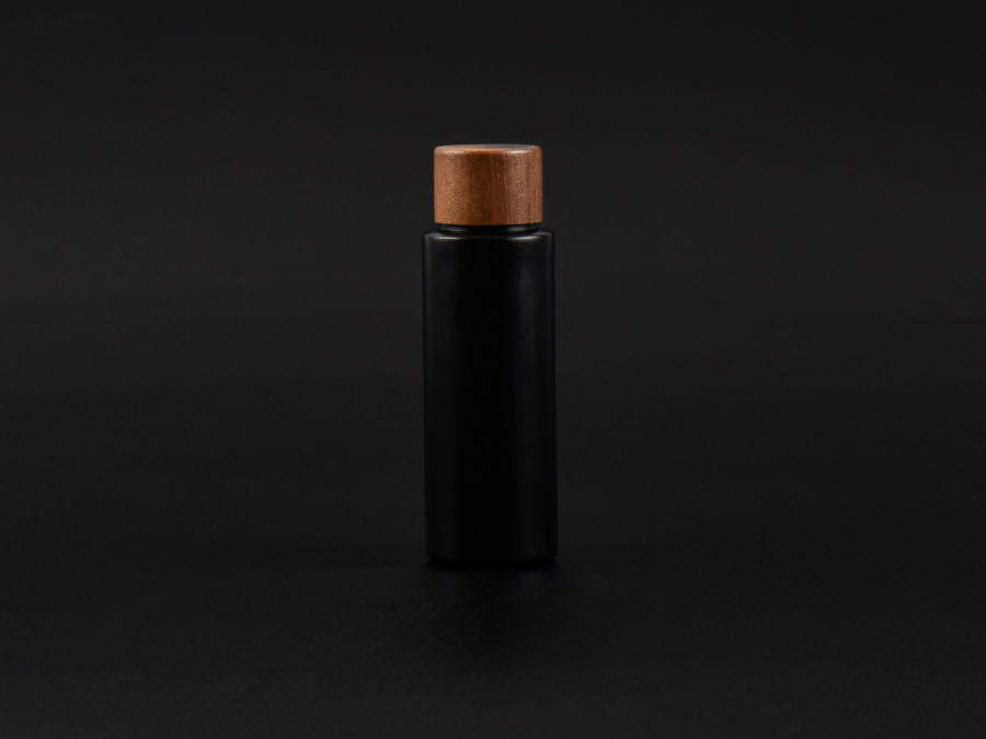 Flasche "Tara" 100ml, matt-schwarz, mit Walnussdeckel