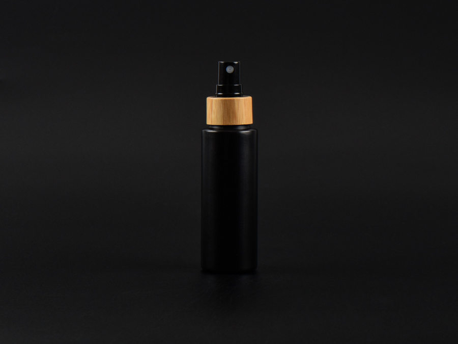 Flasche "Tara" 100ml, matt-schwarz, mit Zerstäuber Bambus