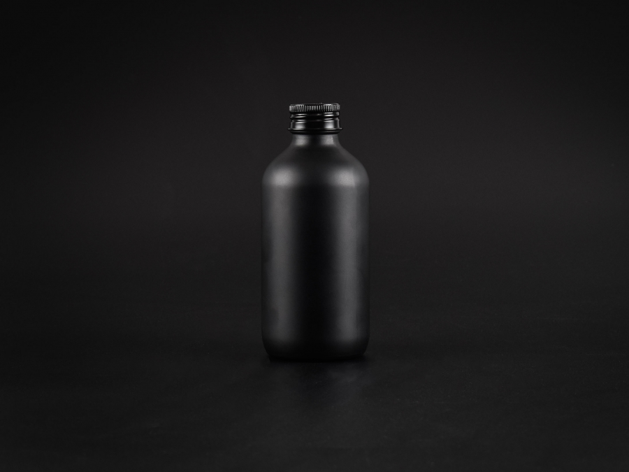 Schwarzglasflasche 220ml, mit Aludeckel