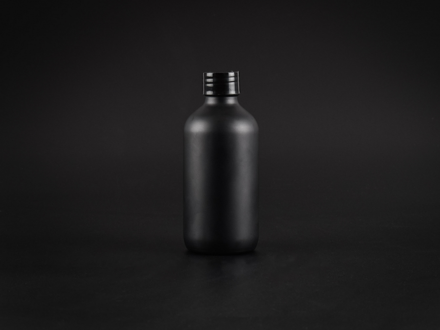 Schwarzglasflasche 220ml, mit Schraubverschluss schwarz