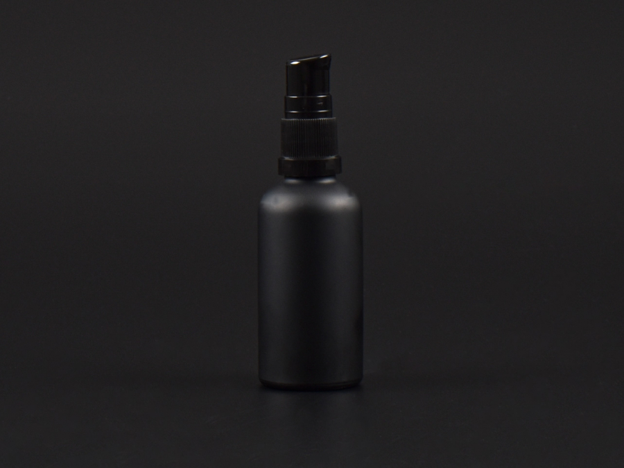 Schwarzglasflasche 50ml, mit Lotionpumpe Kunststoff